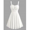 Vintage Couple Outfit Solid Color Lace Panel Scalloped Ruffle Bowknot Smocked Dress and Textured Shirt Set - Blanc S | US 4