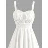 Solid Color Dress Lace Panel Scalloped Ruffle Bowknot Smocked Mini Dress - Blanc M | US 6