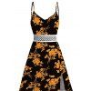 Vacation Dress Retro Botanical Cluster Floral Print Lace Hollow Out Slit Dress - Noir XXXXXL | US 20