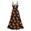 Vacation Dress Retro Botanical Cluster Floral Print Lace Hollow Out Slit Dress - Noir XXXXXL | US 20