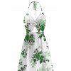 Vacation Halter Dress Fresh Forest Floral Bouquet Pattern Twisted Cut Out Bowknot Slit Dress - Émeraude XXXXXL | US 20