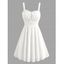 Solid Color Dress Lace Panel Scalloped Ruffle Bowknot Smocked Mini Dress - Blanc XL | US 12