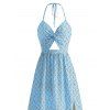 Vacation Halter Dress Daisy Ditsy Floral Print Twisted Cut Out Bowknot Slit Dress - Bleu clair XXXXXL | US 20