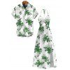 Vacation Couple Outfit Fresh Forest Floral Bouquet Pattern Twisted Cut Out Slit Halter Dress and Shirt Set - Émeraude S | US 4