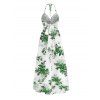Vacation Couple Outfit Fresh Forest Floral Bouquet Pattern Twisted Cut Out Slit Halter Dress and Shirt Set - Émeraude S | US 4