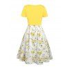 Floral Print Waisted Sleeveless Cami Dress And Solid Lace Up Short Sleeve Crop Top Set - Jaune S | US 4