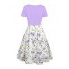 Floral Print Waisted Sleeveless Cami Dress And Solid Lace Up Short Sleeve Crop Top Set - violet lavande XXL | US 14