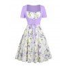 Floral Print Waisted Sleeveless Cami Dress And Solid Lace Up Short Sleeve Crop Top Set - violet lavande XXL | US 14