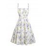 Floral Print Waisted Sleeveless Cami Dress And Solid Lace Up Short Sleeve Crop Top Set - violet lavande XXL | US 14