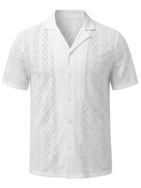 Chemise décontractée pour homme, couleur unie, motif géométrique ajouré, col rabattu