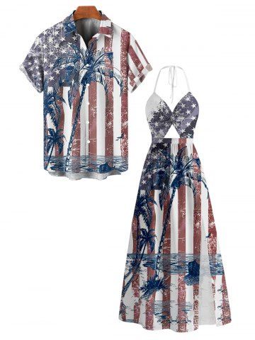 30% OFF] 2026 American Flag Star Striped Coconut Tree Pattern Independence  Day Halter Dress Star Striped Print Twisted Cut Out Slit Patriotic Dress In  Multicolor A | DressLily