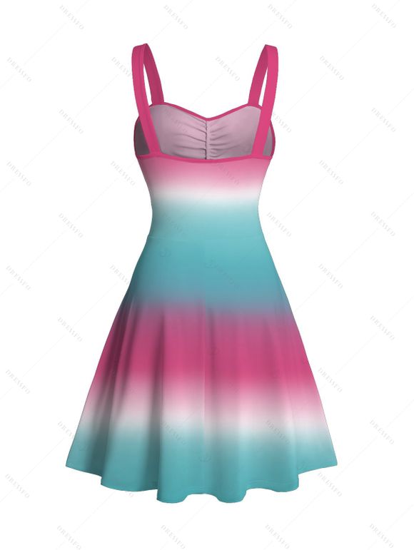 Beach Vacation Dress Ombre Coconut Tree Print Ruched Bust Dress - multicolor XXXXXL | US 20