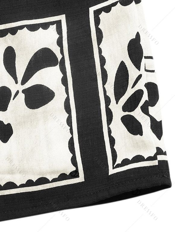 Vintage Halter Dress Allover Floral Leaf Print Open Back Vacation Dress - Noir XL | US 12