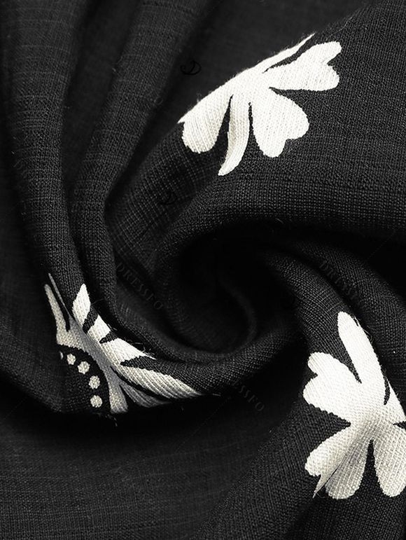 Vintage Halter Dress Allover Floral Leaf Print Open Back Vacation Dress - Noir XL | US 12