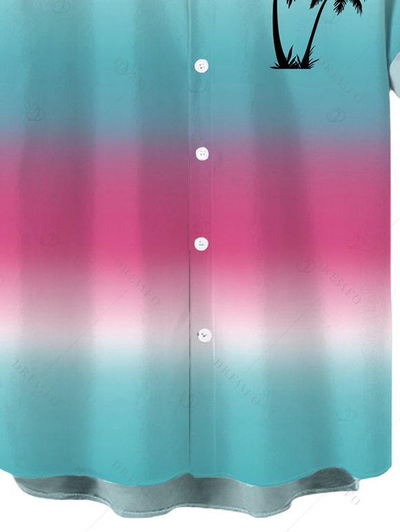 Men's Beach Vacation Shirt Ombre Coconut Tree Print Button Up Shirt - multicolor 5XL