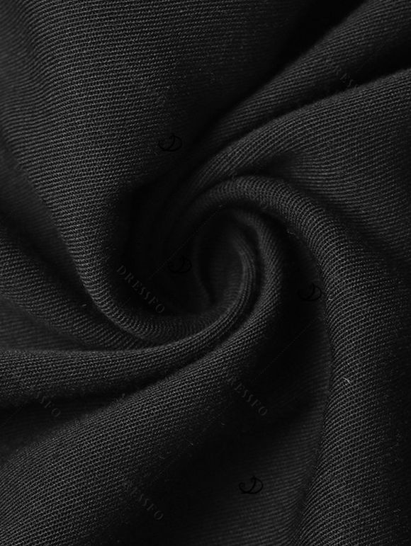 Vintage Couple Outfit Allover Floral Leaf Print Open Back Halter Dress and Geometric Hollow Out Shirt Set - Noir S | US 4