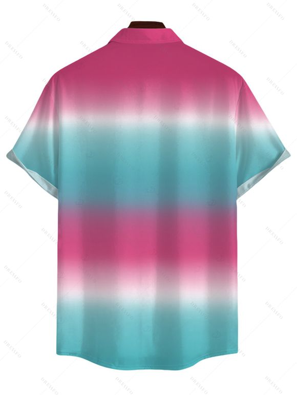 Beach Vacation Couple Outfit Ombre Coconut Tree Print Ruched Bust Dress and Shirt Set - multicolor S | US 4