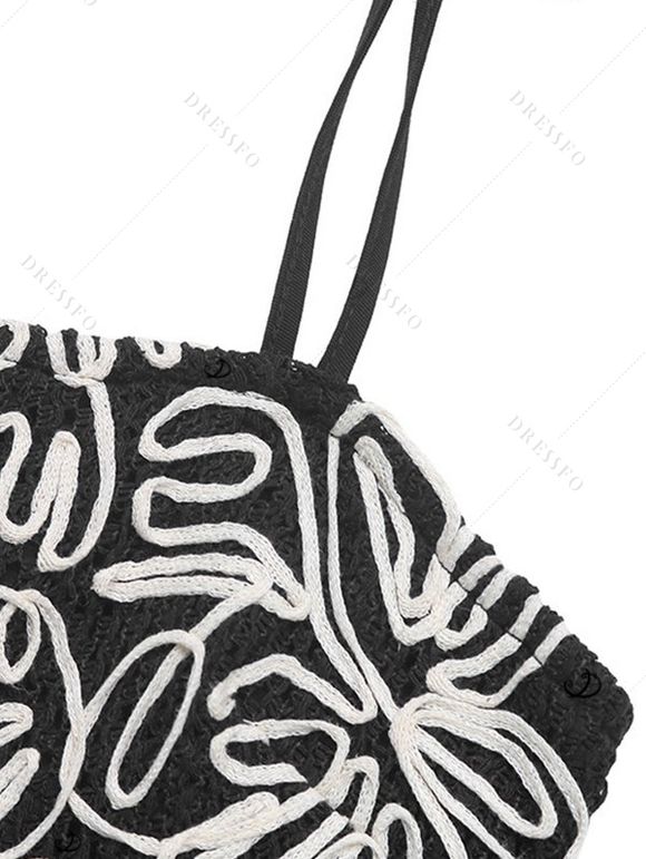 Vintage Vacation Couple Outfit Sketch Floral Pattern Tied Shoulder Pocket Dress and Geometric Hollow Out Shirt Set - Noir S | US 4