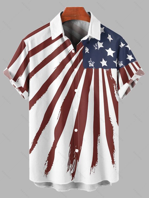 American Flag Elements Pattern Independence Day Couple Outfit Star Striped Print Lace Hollow Out Slit Dress and Shirt Patriotic Set - multicolor A S | US 4