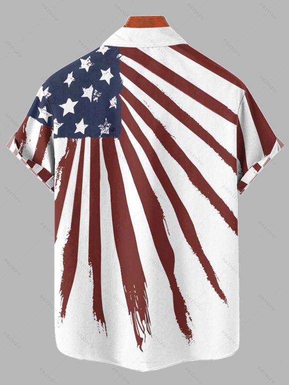 American Flag Elements Pattern Independence Day Couple Outfit Star Striped Print Lace Hollow Out Slit Dress and Shirt Patriotic Set - multicolor A S | US 4