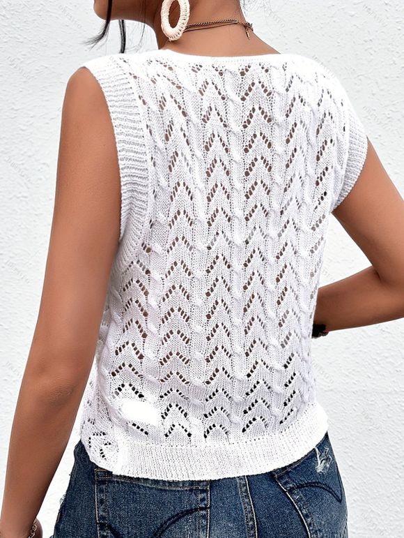 Solid Color Knitted Tank Top Hollow Out Twisted Plunge Neck Cropped Tank Top - Blanc XL | US 10