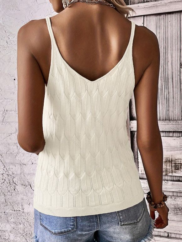 Solid Color Knitted Tank Top Geometric Textured Casual Tank Top - Beige XL | US 10