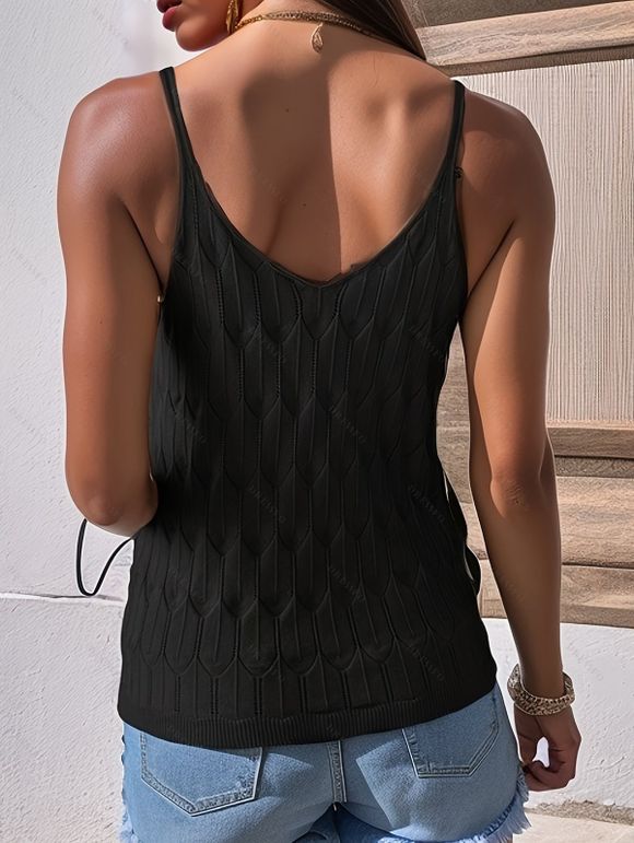 Solid Color Knitted Tank Top Geometric Textured Casual Tank Top - Noir XL | US 10