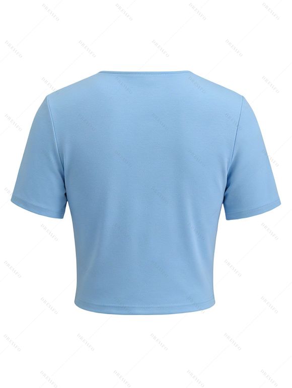 Solid Color Knit Cardigan Open Front Copped Top - Bleu clair XXL | US 14