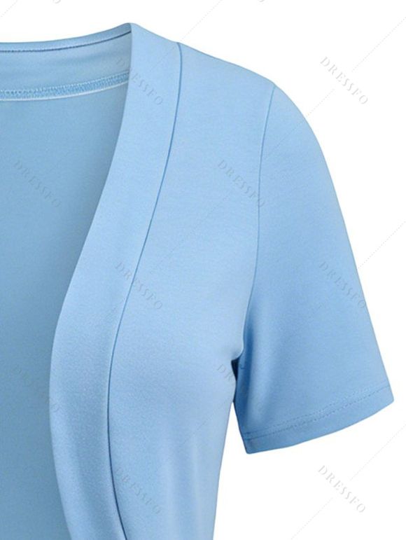 Solid Color Knit Cardigan Open Front Copped Top - Bleu clair XXL | US 14