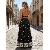 Vintage Couple Outfit Allover Floral Leaf Print Open Back Halter Dress and Geometric Hollow Out Shirt Set - Noir S | US 4