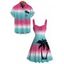 Beach Vacation Couple Outfit Ombre Coconut Tree Print Ruched Bust Dress and Shirt Set - multicolor S | US 4