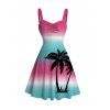 Beach Vacation Couple Outfit Ombre Coconut Tree Print Ruched Bust Dress and Shirt Set - multicolor S | US 4