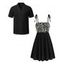 Vintage Vacation Couple Outfit Sketch Floral Pattern Tied Shoulder Pocket Dress and Geometric Hollow Out Shirt Set - BLACK S | US 4