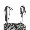 Vintage Vacation Couple Outfit Sketch Floral Pattern Tied Shoulder Pocket Dress and Geometric Hollow Out Shirt Set - BLACK S | US 4