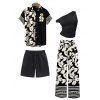 Vacation Couple Outfit Skew Neck Ruched Tank Top Tribal Hibiscus Floral Print Belt Pants and Shirt Shorts Set