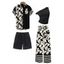 Vacation Couple Outfit Skew Neck Ruched Tank Top Tribal Hibiscus Floral Print Belt Pants and Shirt Shorts Set - BLACK S | US 4