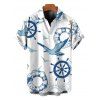 Vacation Couple Outfit Nautical Style Ship Wheel Seagull Print Ruched Dress and Shirt Set - DEEP BLUE S | US 4