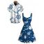 Vacation Couple Outfit Nautical Style Ship Wheel Seagull Print Ruched Dress and Shirt Set - DEEP BLUE S | US 4