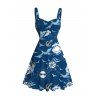 Vacation Couple Outfit Nautical Style Ship Wheel Seagull Print Ruched Dress and Shirt Set - DEEP BLUE S | US 4