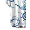 Vacation Couple Outfit Nautical Style Ship Wheel Seagull Print Ruched Dress and Shirt Set - DEEP BLUE S | US 4
