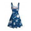 Vacation Couple Outfit Nautical Style Ship Wheel Seagull Print Ruched Dress and Shirt Set - DEEP BLUE S | US 4