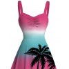 Beach Vacation Dress Ombre Coconut Tree Print Ruched Bust Dress - multicolor XXXXXL | US 20