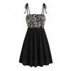 Vacation Dress Sketch Floral Pattern Tied Shoulder Pocket Spaghetti Strap Mini Dress - Noir XL | US 12