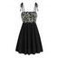 Vacation Dress Sketch Floral Pattern Tied Shoulder Pocket Spaghetti Strap Mini Dress - Noir XL | US 12