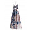 American Flag Star Striped Coconut Tree Pattern Independence Day Halter Dress Star Striped Print Twisted Cut Out Slit Patriotic Dress - multicolor A XXL | US 14