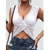 Solid Color Knitted Tank Top Hollow Out Twisted Plunge Neck Cropped Tank Top - Blanc XL | US 10