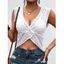 Solid Color Knitted Tank Top Hollow Out Twisted Plunge Neck Cropped Tank Top - Blanc XL | US 10