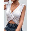 Solid Color Knitted Tank Top Hollow Out Twisted Plunge Neck Cropped Tank Top - Blanc XL | US 10