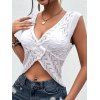 Solid Color Knitted Tank Top Hollow Out Twisted Plunge Neck Cropped Tank Top - Blanc XL | US 10