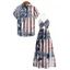 Independence Day Couple Outfit American Flag Star Striped Coconut Tree Pattern Twisted Cut Out Slit Halter Dress and Shirt Patriotic Set - multicolor A S | US 4